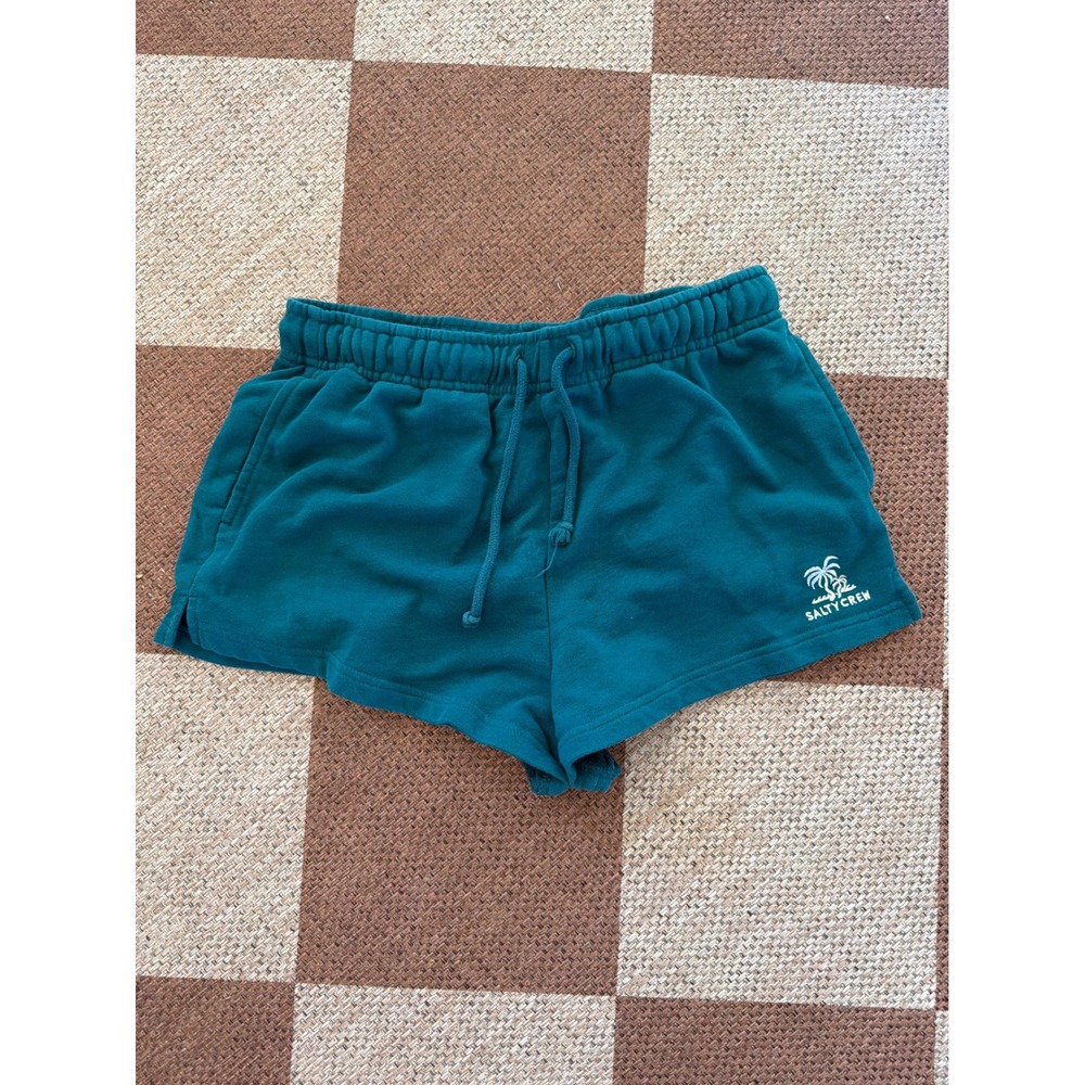 Salty Crew Womens Teal Green Sweat Shorts Palm Tree Logo Lounge Shorts Size M